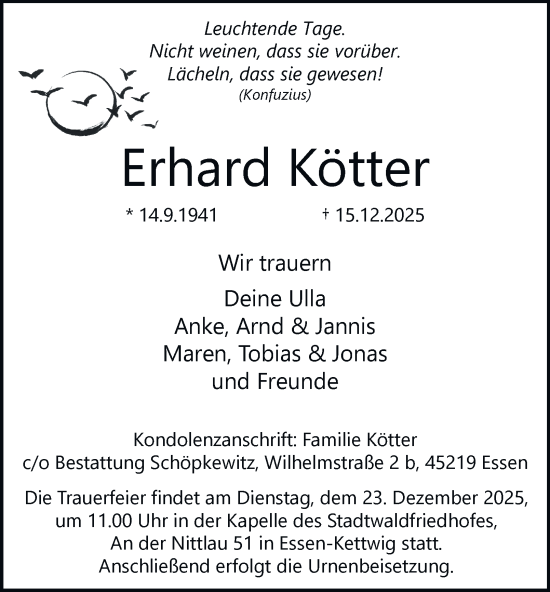 Traueranzeige von Erhard Kötter von Tageszeitung