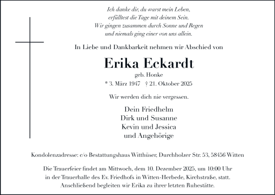 Traueranzeige von Erika Eckardt von Tageszeitung