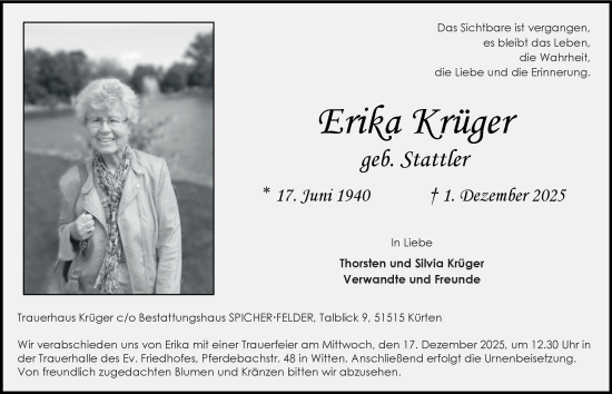 Traueranzeige von Erika Krüger von Tageszeitung