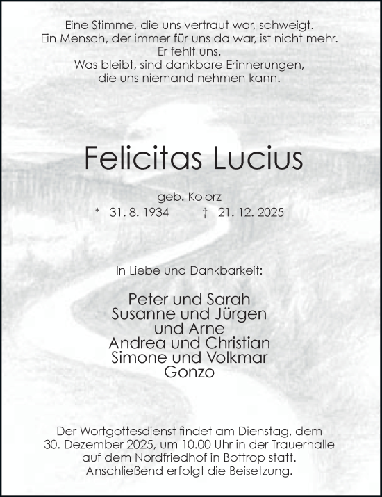 Traueranzeige von Felicitas Lucius von Tageszeitung
