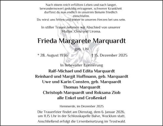 Traueranzeige von Frieda Margarete Marquardt von Tageszeitung