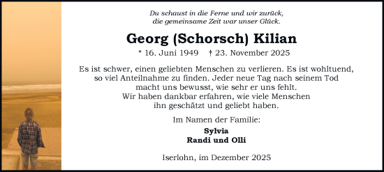 Traueranzeige von Georg Kilian von Tageszeitung