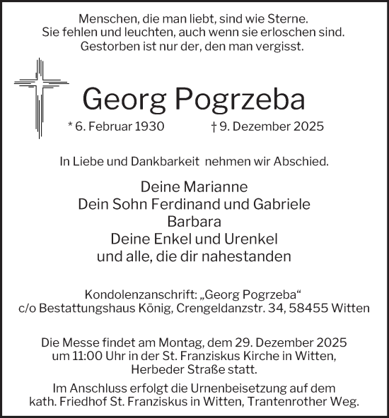 Traueranzeige von Georg Pogrzeba von Tageszeitung