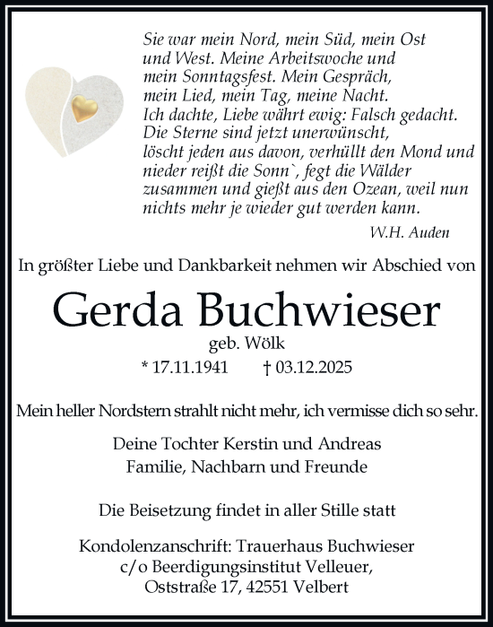 Traueranzeige von Gerda Buchwieser von Tageszeitung
