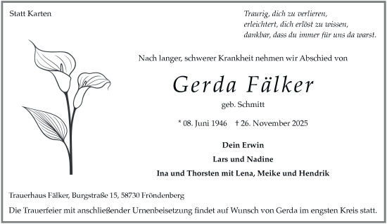 Traueranzeige von Gerda Fälker von Tageszeitung