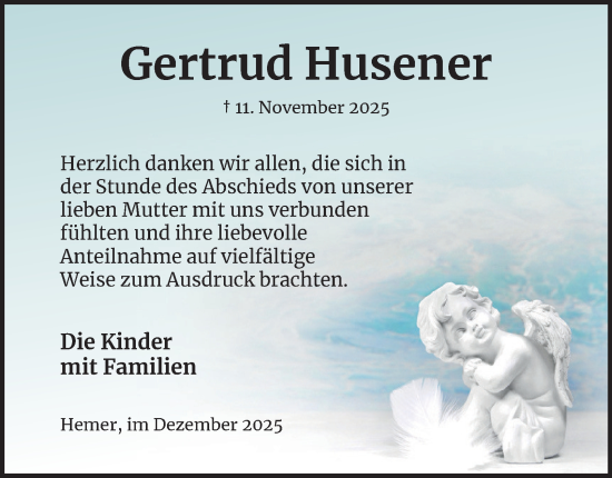 Traueranzeige von Gertrud Husener von Tageszeitung