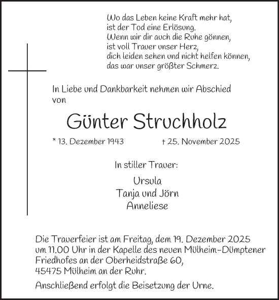 Traueranzeige von Günter Struchholz von Tageszeitung