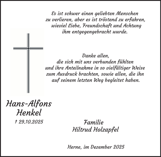 Traueranzeige von Hans-Alfons Henkel von Tageszeitung