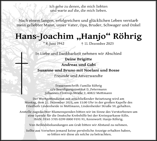 Traueranzeige von Hans-Joachim Röhrig von Tageszeitung