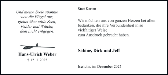 Traueranzeige von Hans-Ulrich Weber von Tageszeitung