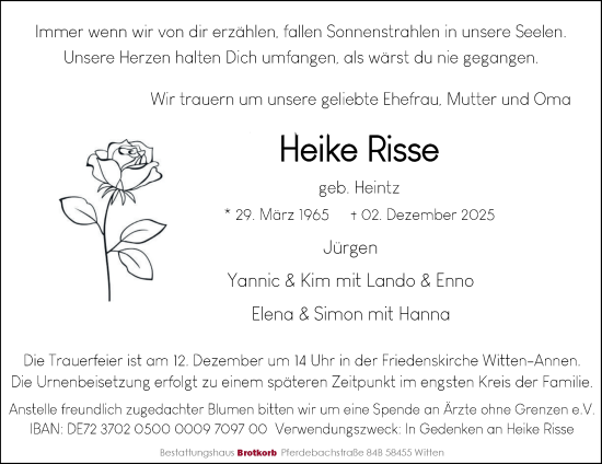 Traueranzeige von Heike Risse von Tageszeitung