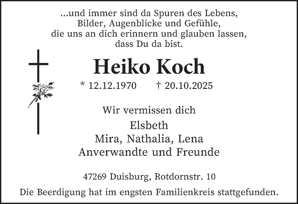  Traueranzeige für Heiko Koch vom 13.12.2025 aus Tageszeitung