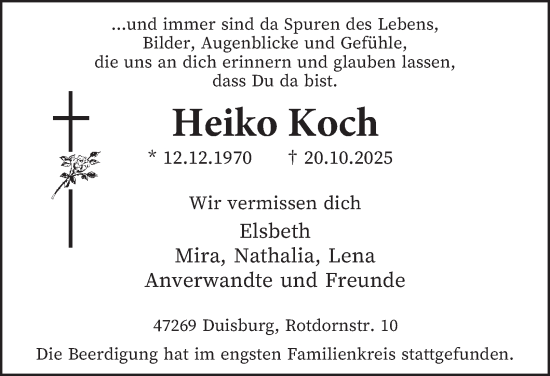 Traueranzeige von Heiko Koch von Tageszeitung