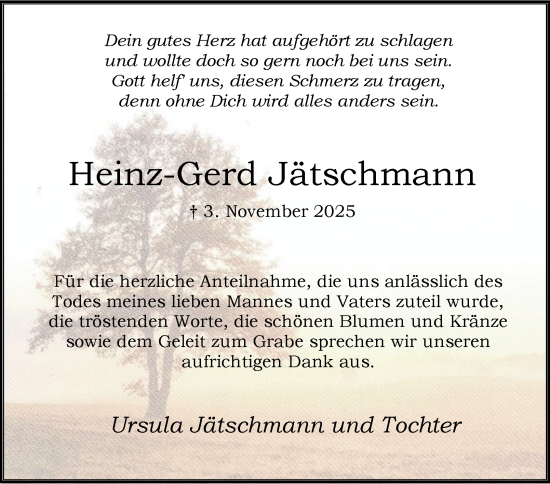 Traueranzeige von Heinz-Gerd Jätschmann von Tageszeitung