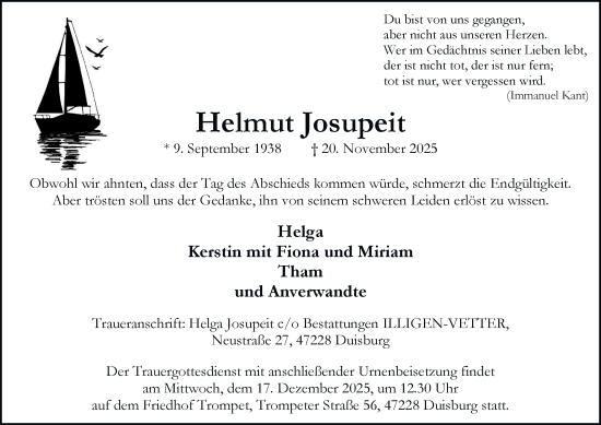 Traueranzeige von Helmut Josupeit von Tageszeitung