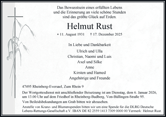 Traueranzeige von Helmut Rust von Tageszeitung