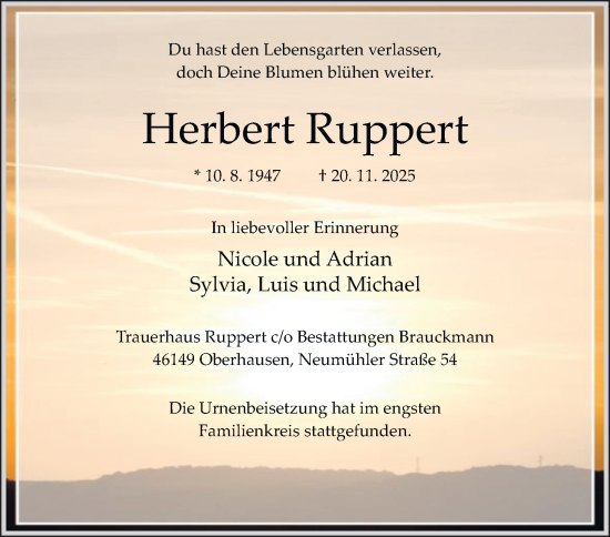 Traueranzeige von Herbert Ruppert von Tageszeitung