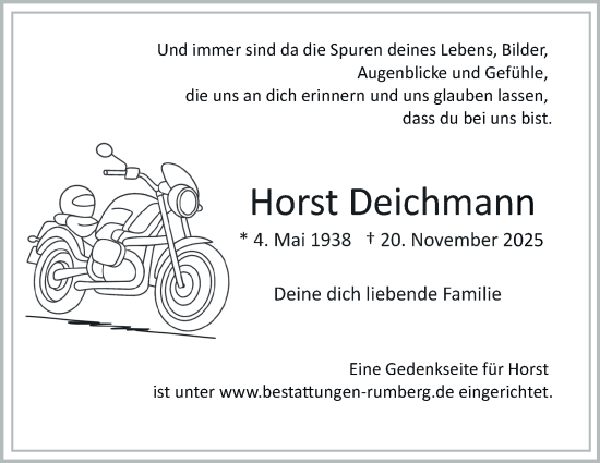 Traueranzeige von Horst Deichmann von Tageszeitung