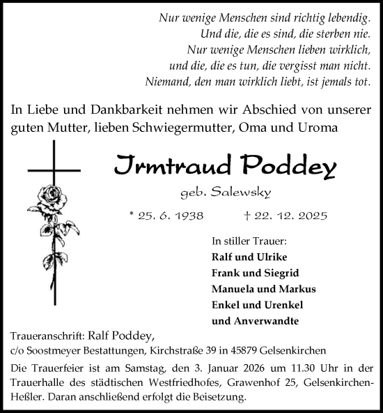 Traueranzeige von Irmtraud Poddey von Tageszeitung