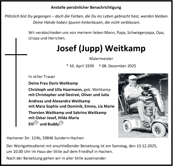 Traueranzeige von Josef Weitkamp von Tageszeitung