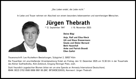 Traueranzeige von Jürgen Thebrath von Tageszeitung
