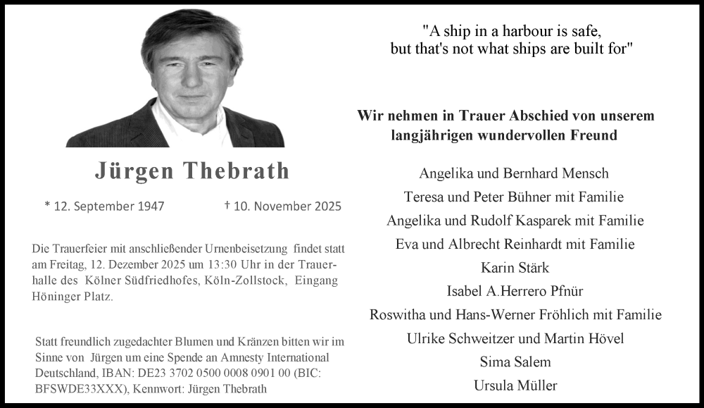  Traueranzeige für Jürgen Thebrath vom 06.12.2025 aus Tageszeitung