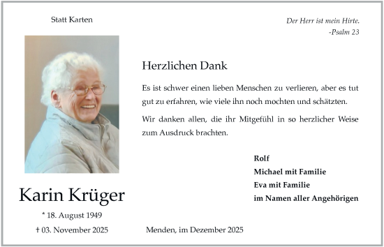 Traueranzeige von Karin Krüger von Tageszeitung