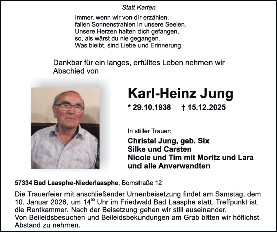 Traueranzeige von Karl-Heinz Jung von Tageszeitung
