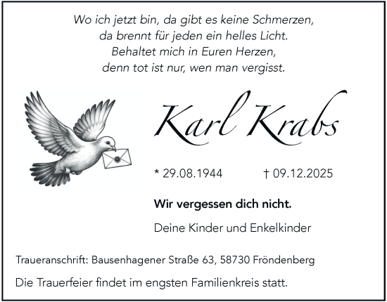 Traueranzeige von Karl Krabs von Tageszeitung