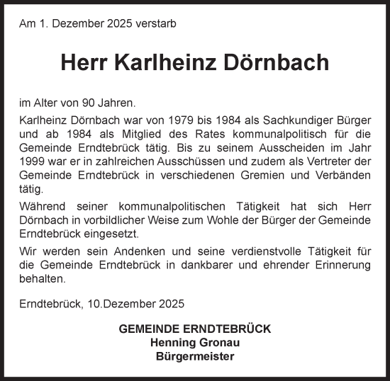 Traueranzeige von Karlheinz Dörnbach von Tageszeitung