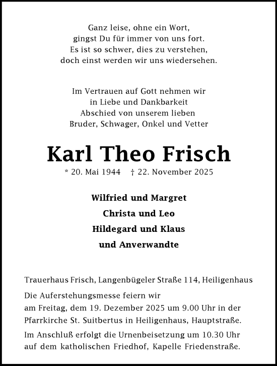 Traueranzeige von Karl Theo Frisch von Tageszeitung