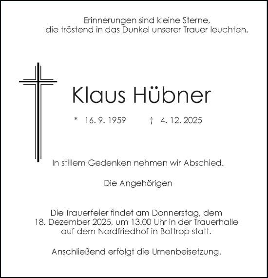 Traueranzeige von Klaus Hübner von Tageszeitung