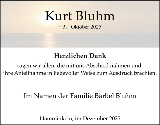 Traueranzeige von Kurt Bluhm von Tageszeitung