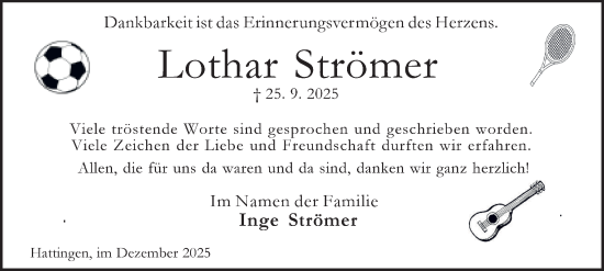 Traueranzeige von Lothar Strömer von Tageszeitung