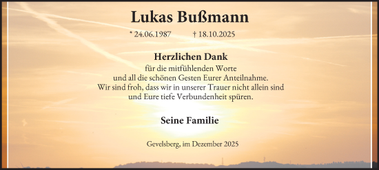 Traueranzeige von Lukas Bußmann von Tageszeitung