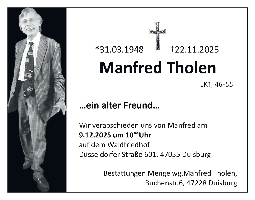  Traueranzeige für Manfred Tholen vom 06.12.2025 aus Tageszeitung