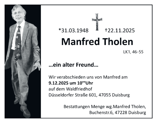 Traueranzeige von Manfred Tholen von Tageszeitung