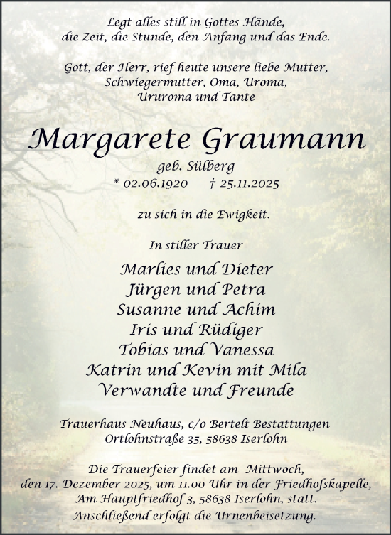 Traueranzeige von Margarete Graumann von Tageszeitung