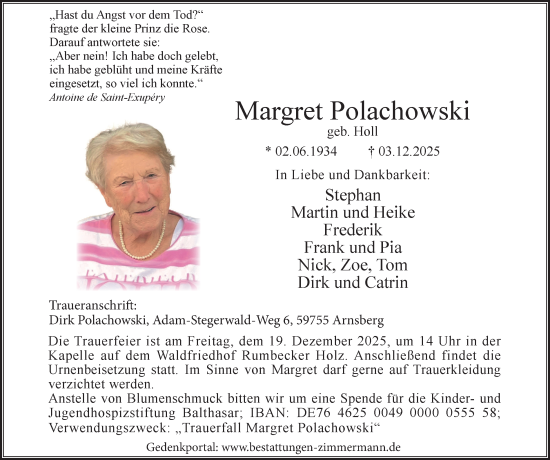 Traueranzeige von Margret Polachowski von Tageszeitung