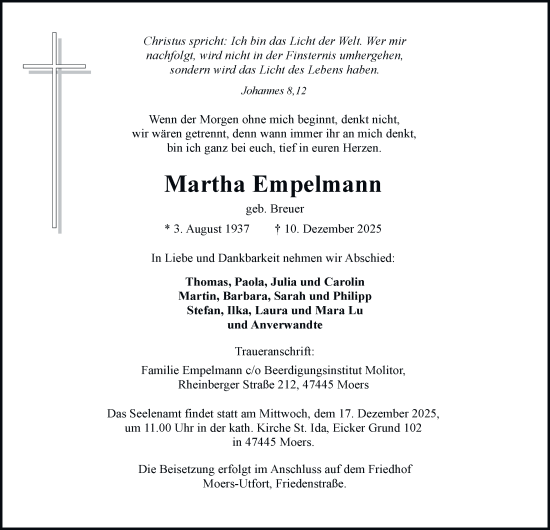 Traueranzeige von Martha Empelmann von Tageszeitung