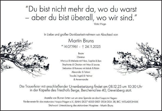 Traueranzeige von Martin Bruns von Tageszeitung