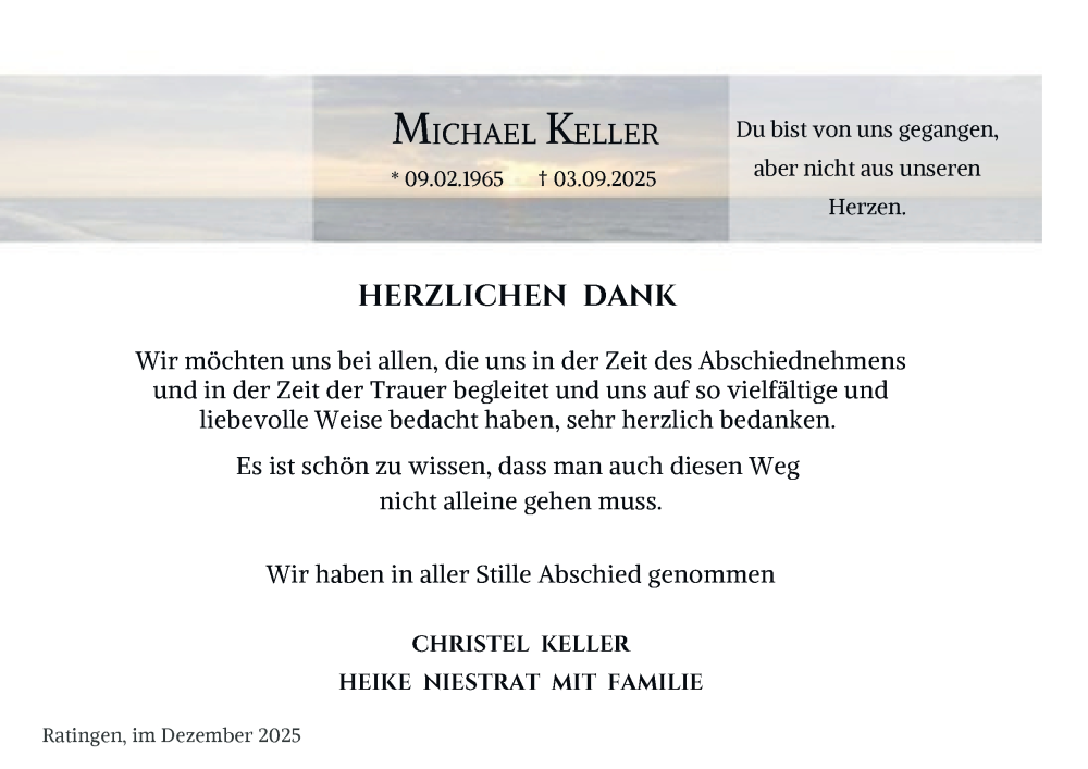  Traueranzeige für Michael Keller vom 13.12.2025 aus Tageszeitung