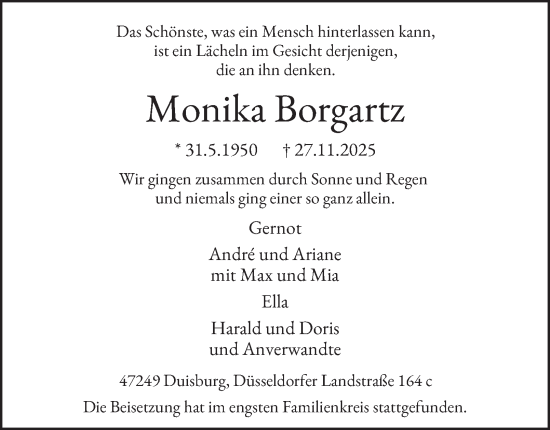 Traueranzeige von Monika Borgartz von Tageszeitung