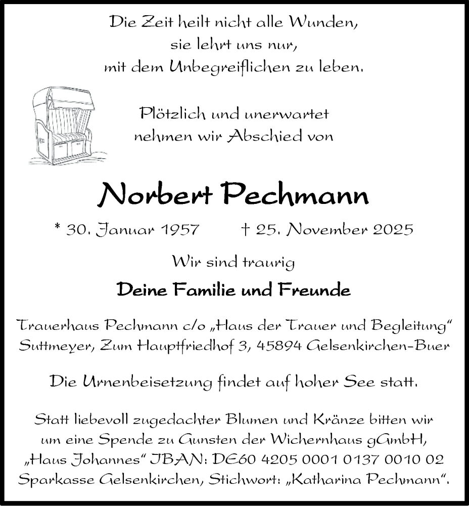  Traueranzeige für Norbert Pechmann vom 06.12.2025 aus Tageszeitung