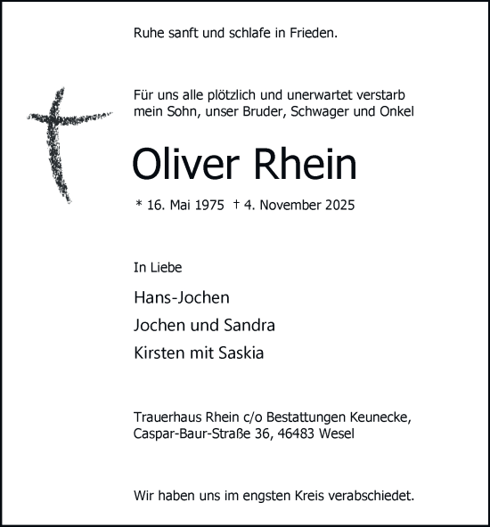 Traueranzeige von Oliver Rhein von Tageszeitung