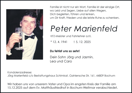 Traueranzeige von Peter Marienfeld von Tageszeitung