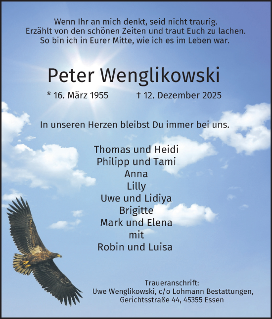 Traueranzeige von Peter Wenglikowski von Tageszeitung