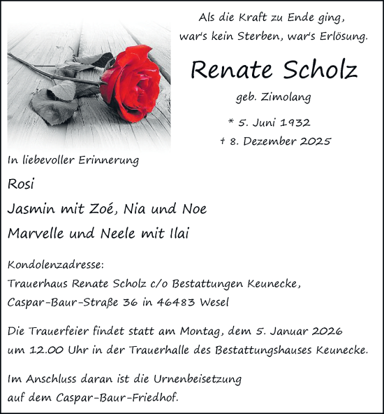 Traueranzeige von Renate Scholz von Tageszeitung