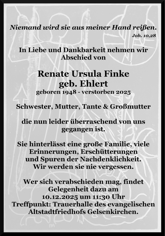 Traueranzeige von Renate Ursula Finke von Tageszeitung