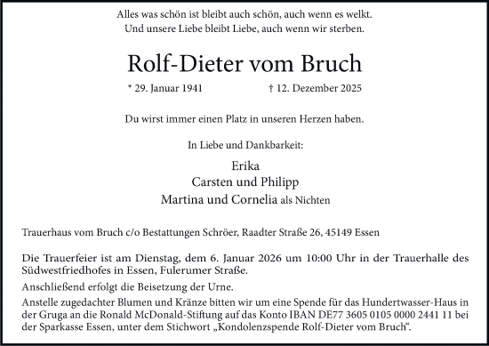 Traueranzeige von Rolf-Dieter vom Bruch von Tageszeitung